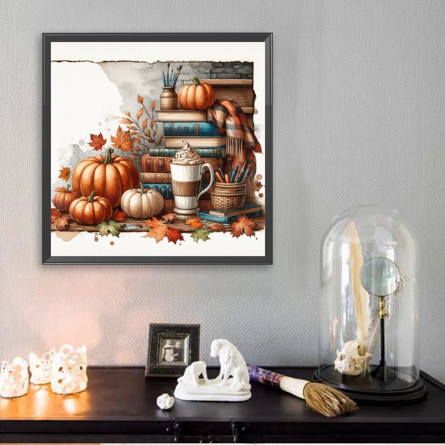 Autumn Maple Leaf Book And Hot Cocoa - Full Square Drill Diamond Painting 30*30CM