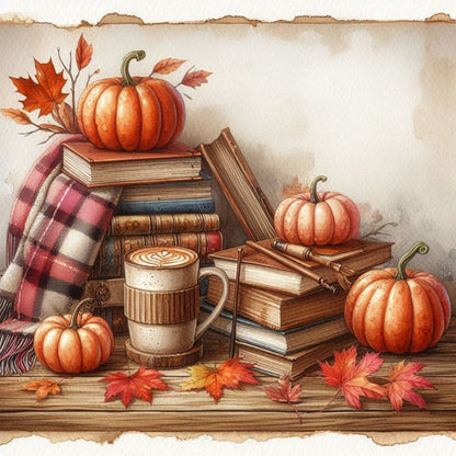 Autumn Maple Leaf Book With Hot Cocoa - Full Square Drill Diamond Painting 30*30CM