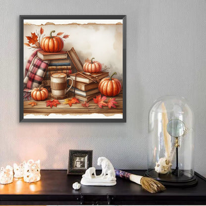 Autumn Maple Leaf Book And Hot Cocoa - Full Square Drill Diamond Painting 30*30CM