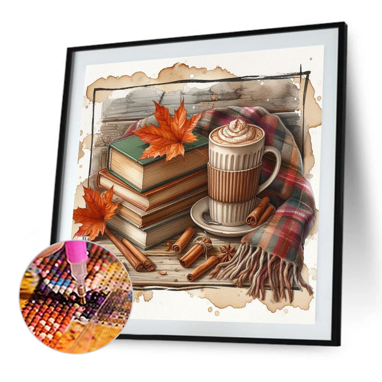 Autumn Maple Leaf Book With Hot Cocoa - Full Square Drill Diamond Painting 30*30CM