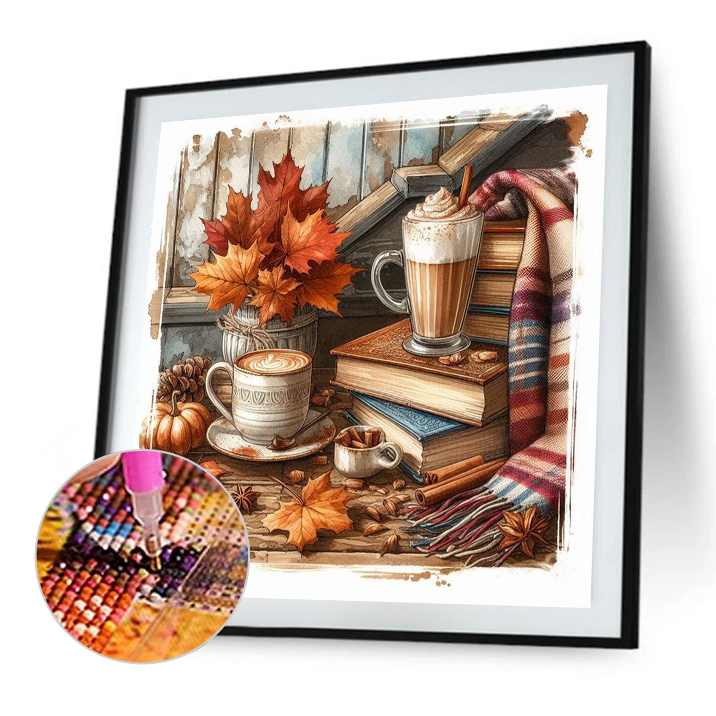 Autumn Maple Leaf Book With Hot Cocoa - Full Square Drill Diamond Painting 30*30CM