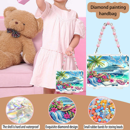 DIY Diamond Painting Bead Storage Handbag Rhinestones Jewelry Case (Yacht)