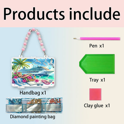 DIY Diamond Painting Bead Storage Handbag Rhinestones Jewelry Case (Yacht)