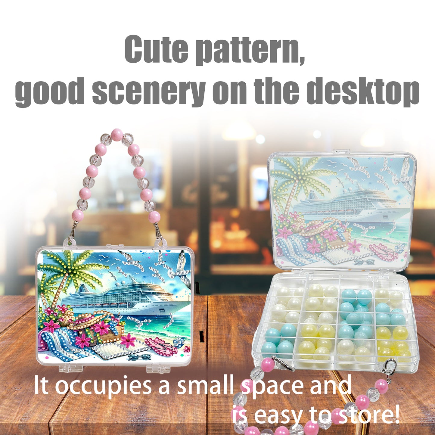 DIY Diamond Painting Bead Storage Handbag Rhinestones Jewelry Case (Yacht)