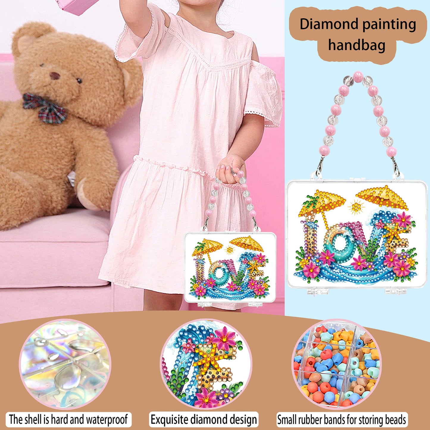 DIY Diamond Painting Bead Storage Handbag Rhinestones Jewelry Case (Love)