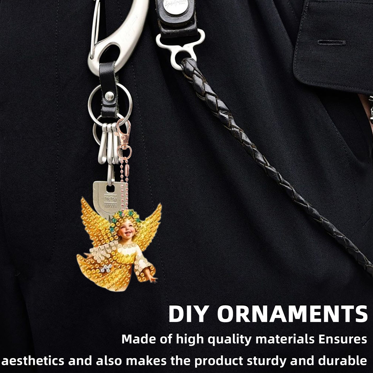10pcs 2D Flat DIY Diamond Painting Keychain Double Sided Drill Keyrings (Angels)