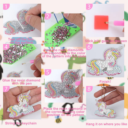 10pcs 2D Flat DIY Diamond Painting Keychain Double Sided Drill Keyrings (Angels)