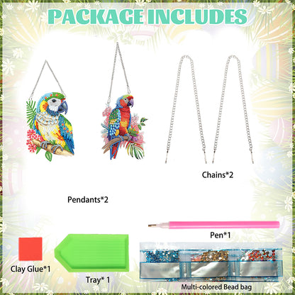 2pcs Parrot 2D Flat DIY Diamond Painting Set Diamond Art Pendant Wall Decor