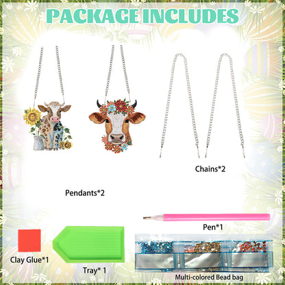 2pcs Cow 2D Flat DIY Diamond Painting Set Diamond Art Pendant Wall Door Decor