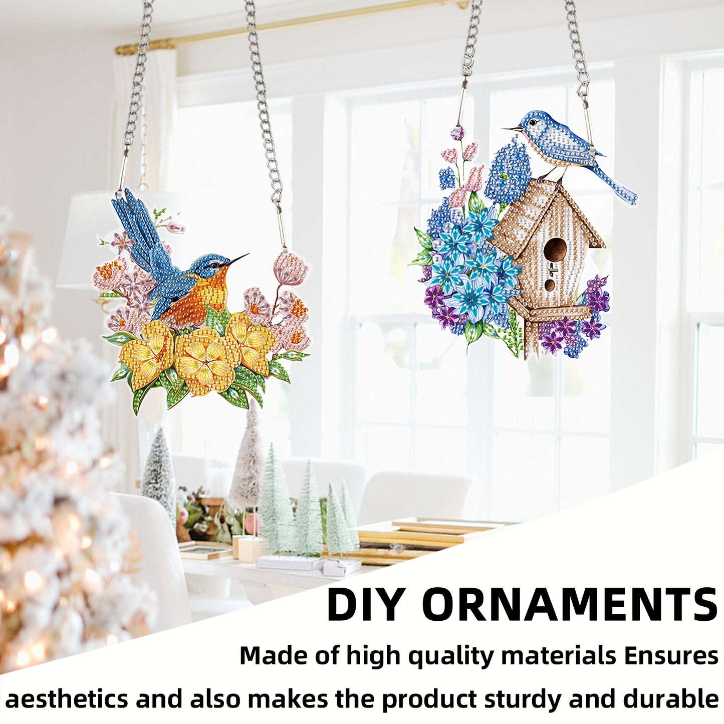2pcs Flower Bird 2D Flat DIY Diamond Painting Set Diamond Art Pendant Wall Decor