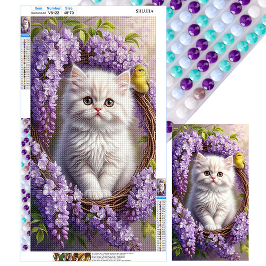 Cat And Flower - Full Round Drill Diamond Painting 40*70CM