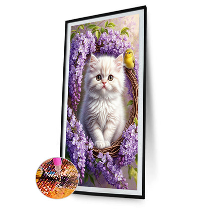 Cat And Flower - Full Round Drill Diamond Painting 40*70CM