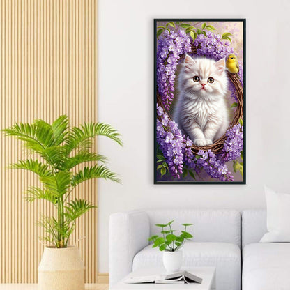 Cat And Flower - Full Round Drill Diamond Painting 40*70CM