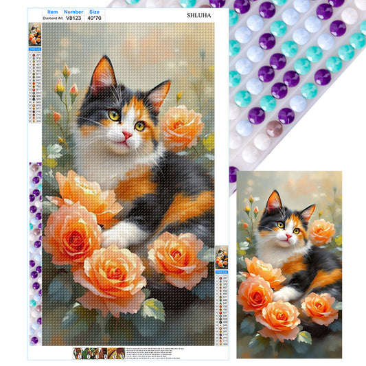 Cat And Flower - Full Round Drill Diamond Painting 40*70CM