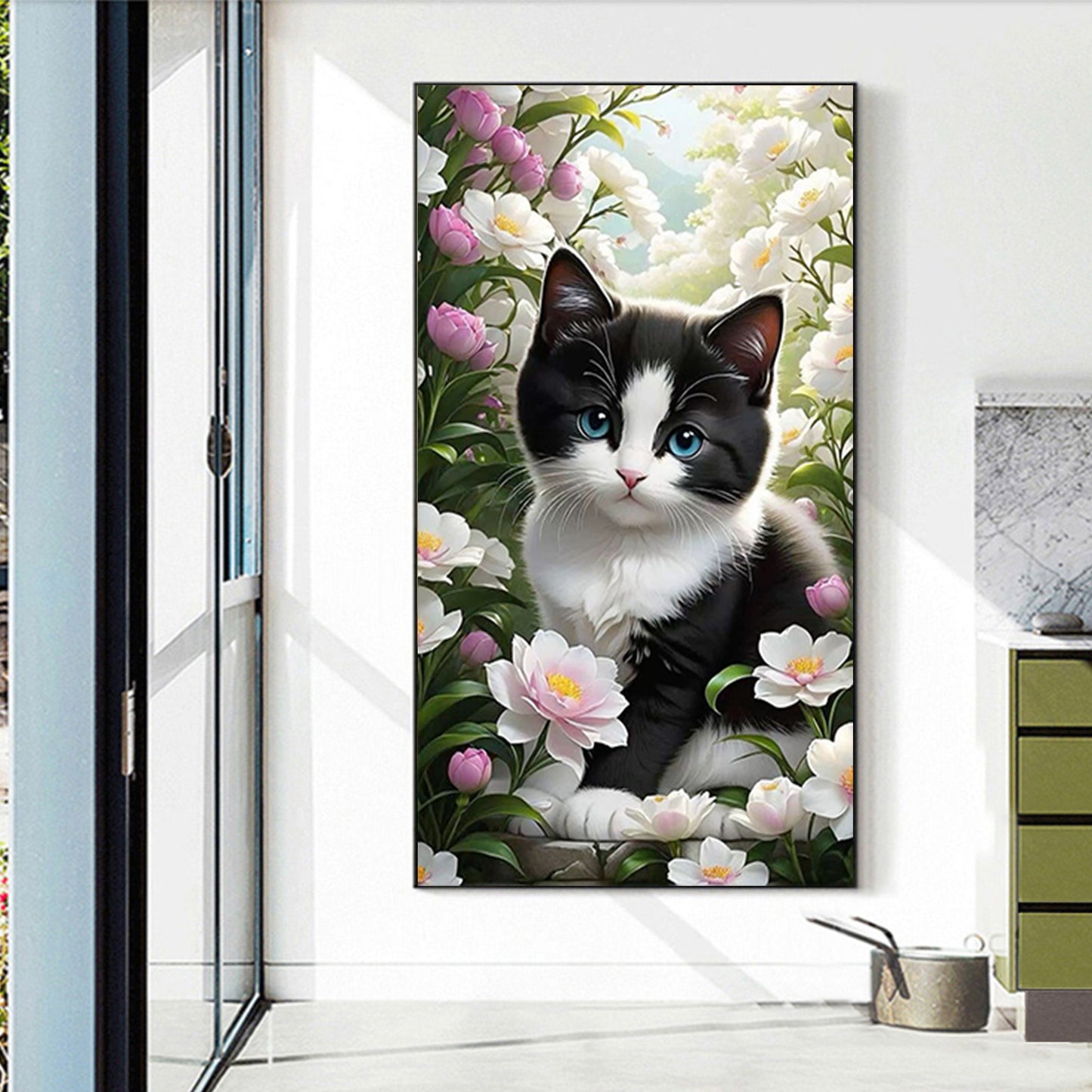 Cat And Flower - Full Round Drill Diamond Painting 40*70CM