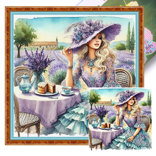 Woman Having Afternoon Tea - 11CT Stamped Cross Stitch 40*40CM
