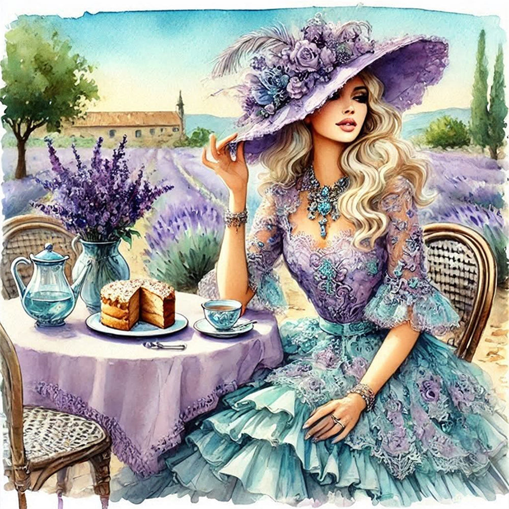 Woman Having Afternoon Tea - 11CT Stamped Cross Stitch 40*40CM