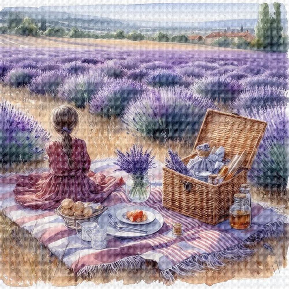 Picnic In The Lavender Field - 11CT Stamped Cross Stitch 40*40CM