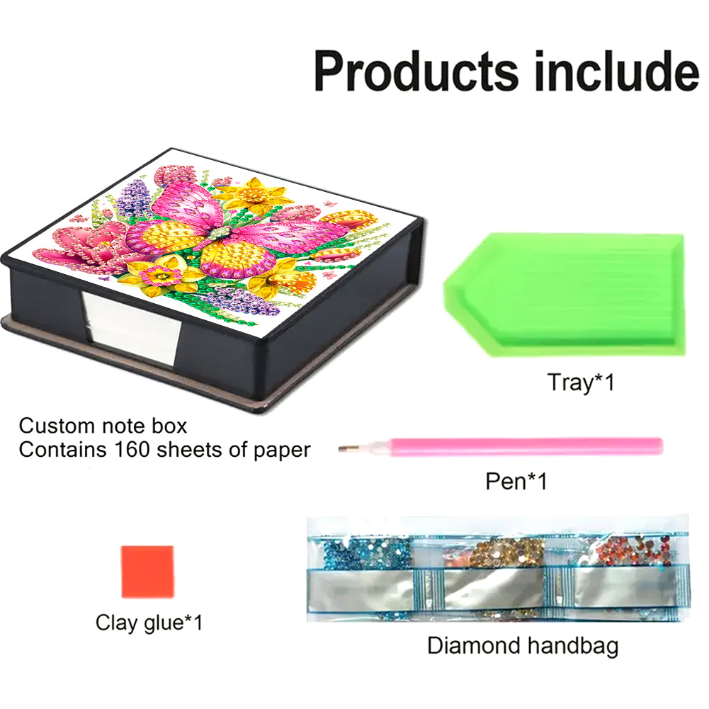 5D DIY PU Diamond Art Note Box with 160 Sheets Paper Mosaic Kit (Butterfly)