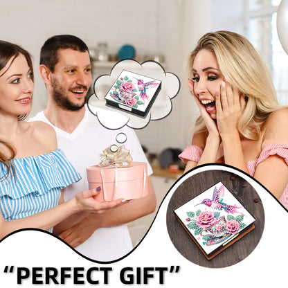 5D DIY PU Diamond Art Note Box with 160 Sheets Paper Memo Pad Holder (Flower)