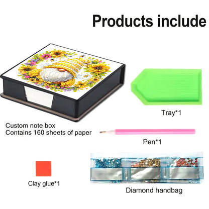 5D DIY PU Diamond Art Note Box with 160 Sheets Paper Memo Pad Holder (Bee)