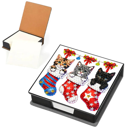 5D DIY PU Diamond Art Note Box with 160 Sheets Paper Mosaic Kit (Kitty Socks)