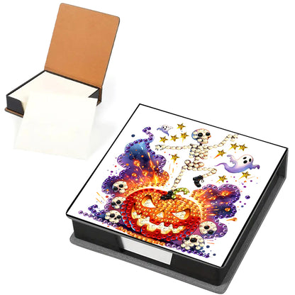 5D DIY PU Diamond Art Note Box with 160 Sheets Paper Memo Pad Holder (Skull)
