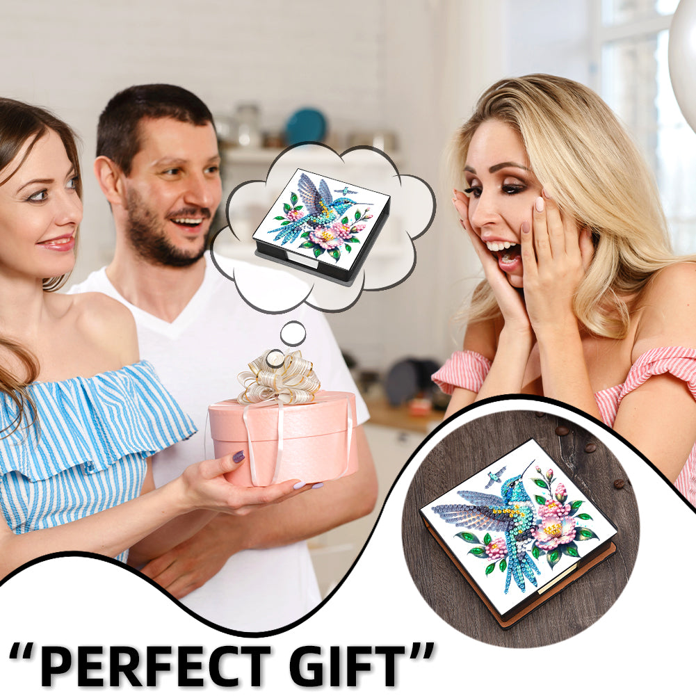 5D DIY PU Diamond Art Note Box with 160 Sheets Paper Memo Pad Holder (Bird)