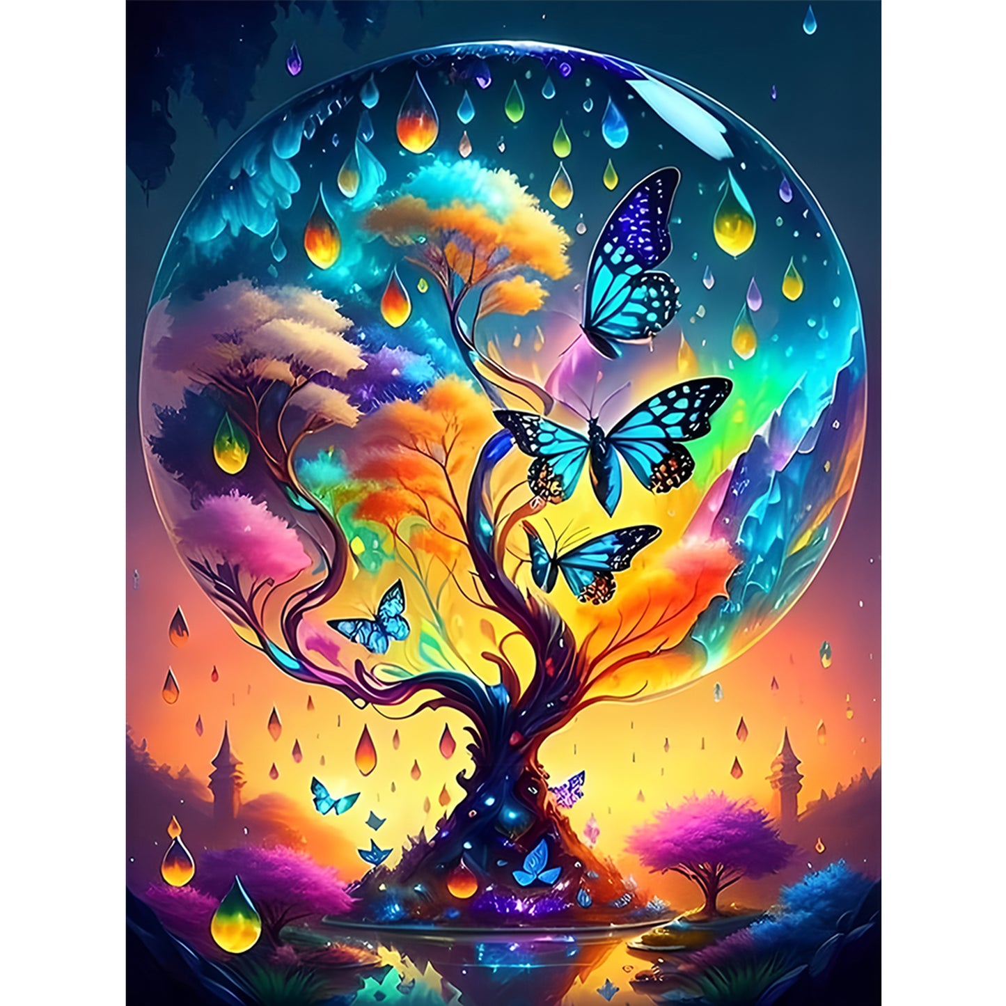 Butterfly And Tree Of Life - Full Round Drill Diamond Painting 30*40CM