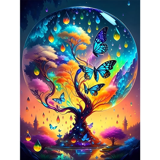 Butterfly And Tree Of Life - Full Round Drill Diamond Painting 30*40CM