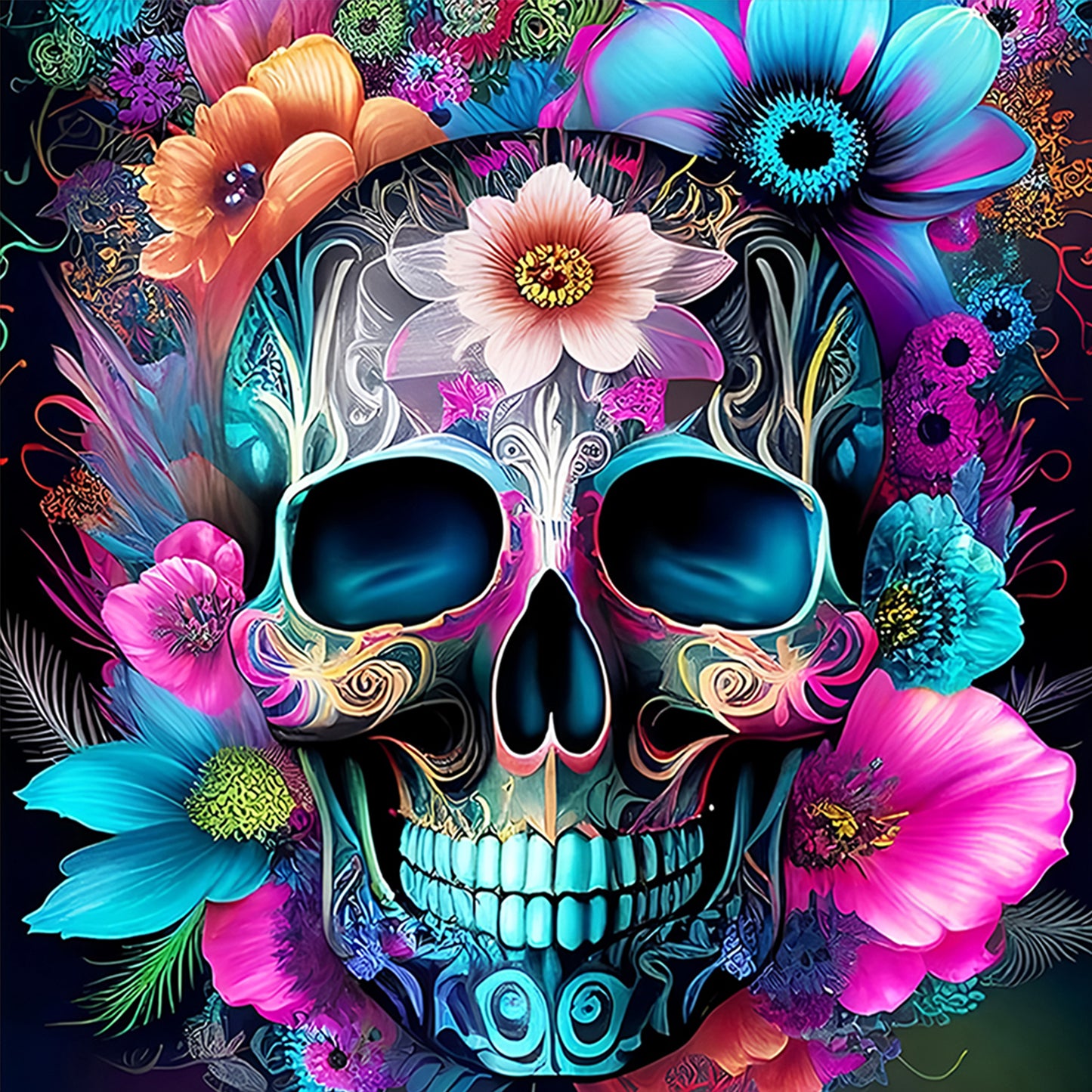 Skull With Flowers - Full Round Drill Diamond Painting 30*30CM