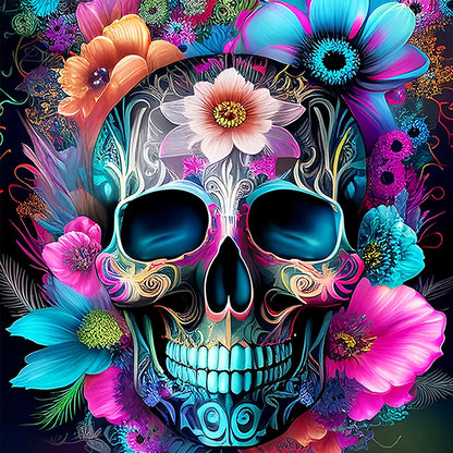 Skull With Flowers - Full Round Drill Diamond Painting 30*30CM