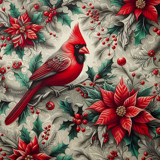 Poinsettia And Cardinal - Full Round Drill Diamond Painting 40*40CM