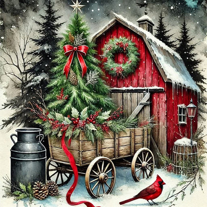 Christmas Tree And Cottage - 11CT Stamped Cross Stitch 45*45CM