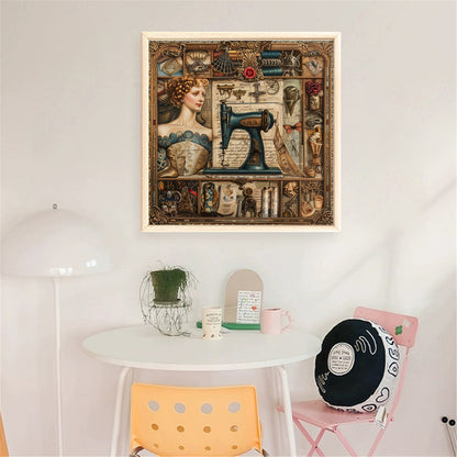 Woman With Sewing Machine - 14CT Stamped Cross Stitch 40*40CM