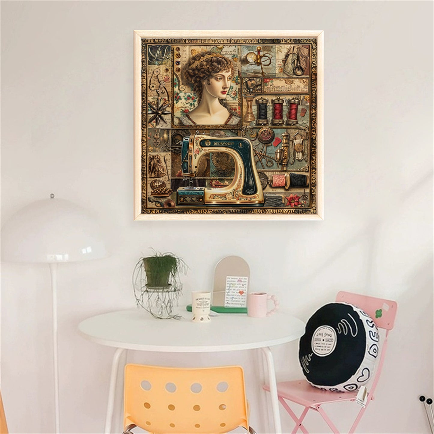 Woman With Sewing Machine - 14CT Stamped Cross Stitch 40*40CM
