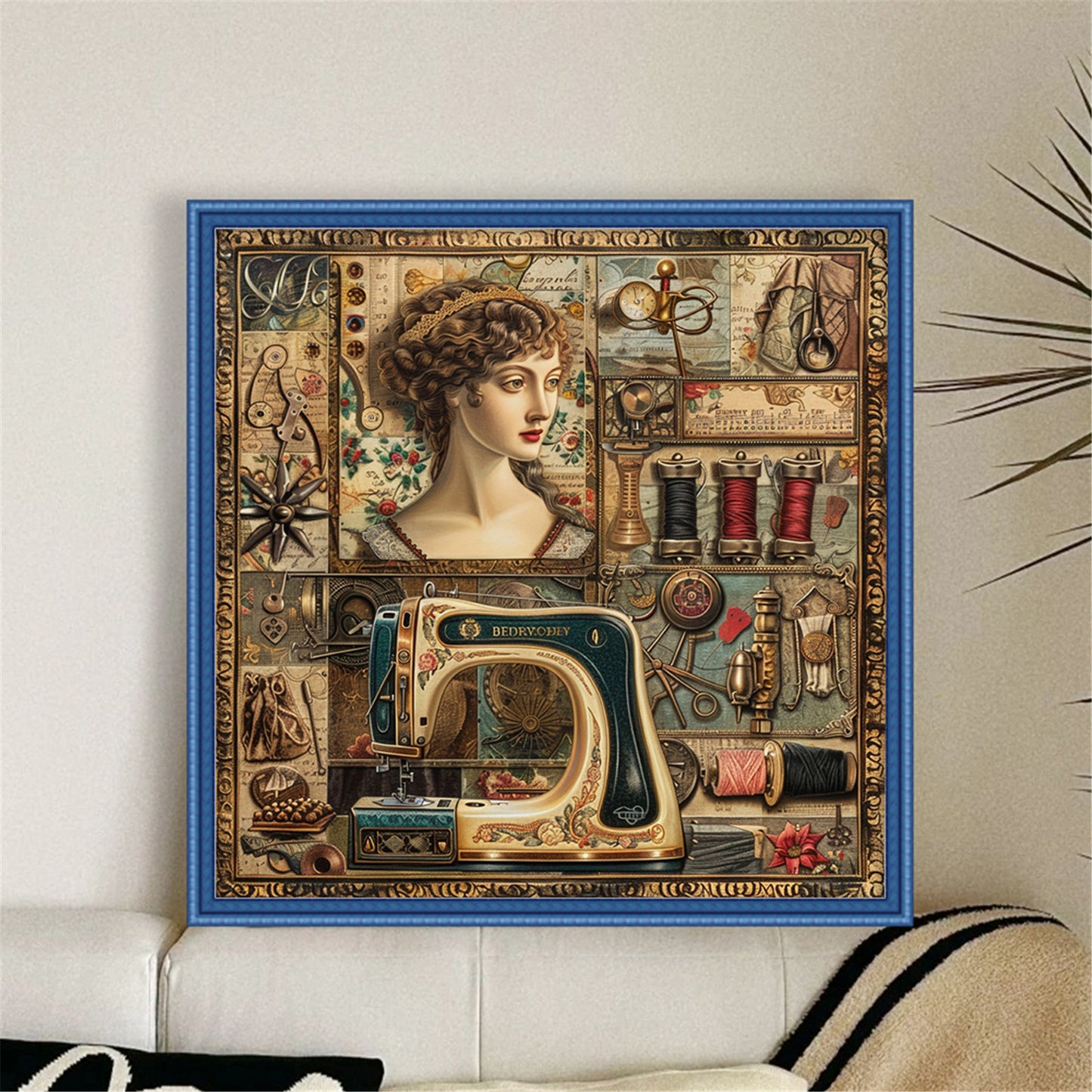Woman With Sewing Machine - 14CT Stamped Cross Stitch 40*40CM