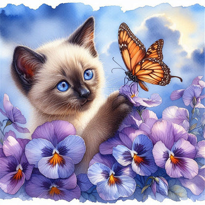 Pansy Siamese Cat - 11CT Stamped Cross Stitch 40*40CM