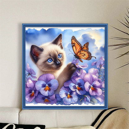 Pansy Siamese Cat - 11CT Stamped Cross Stitch 40*40CM