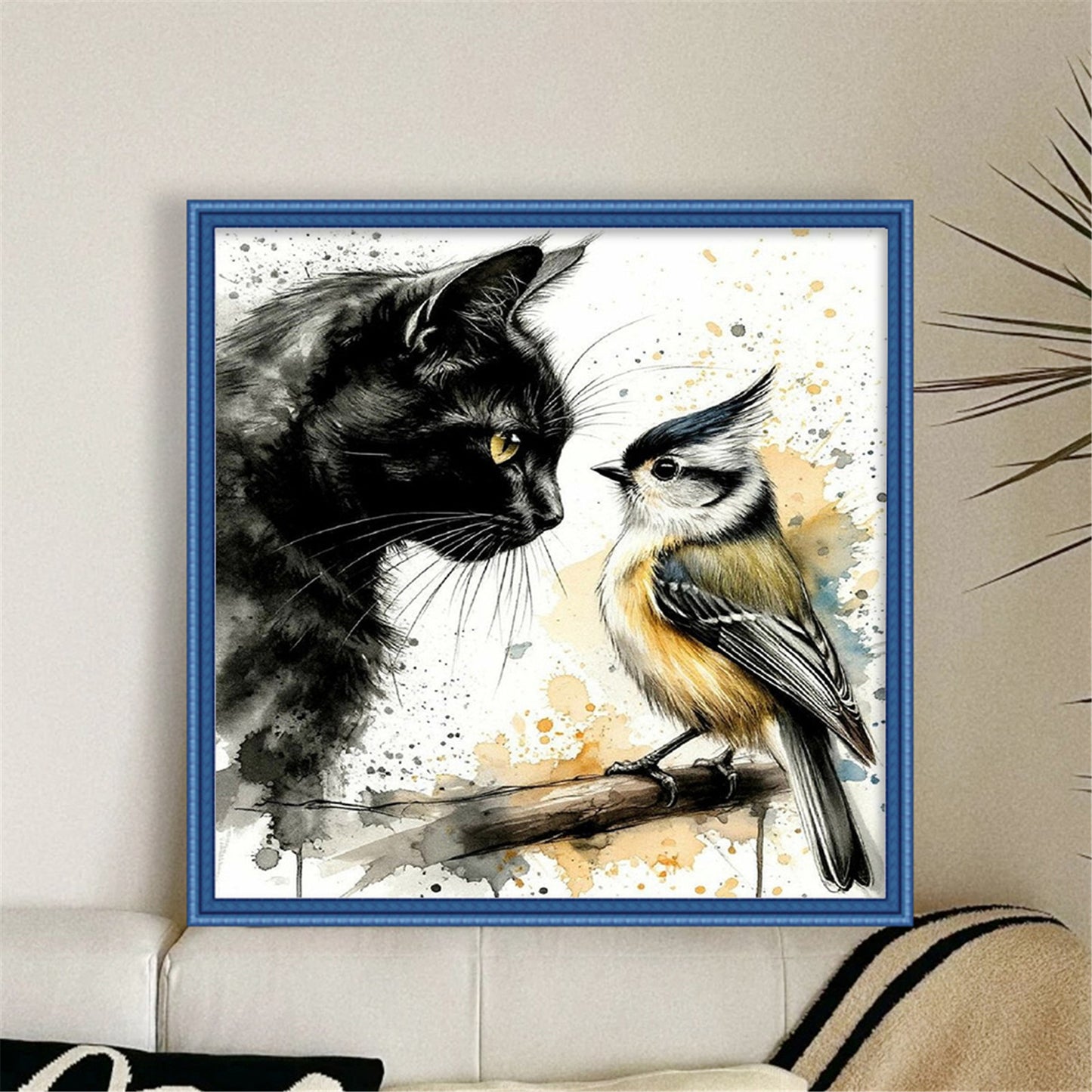 Black Cat And Sparrow - 11CT Stamped Cross Stitch 40*40CM