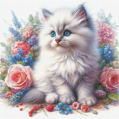 Rose Cat - 11CT Stamped Cross Stitch 40*40CM