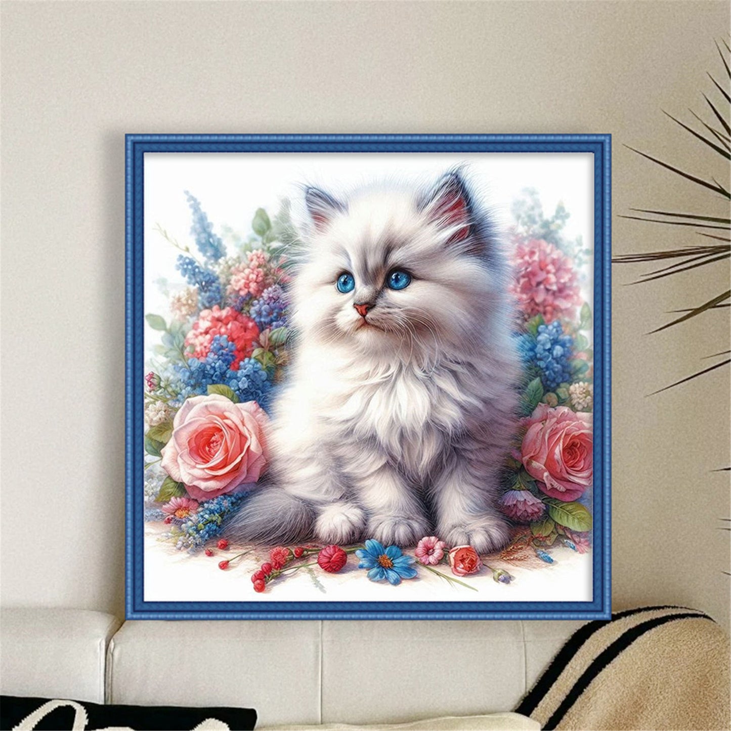 Rose Cat - 11CT Stamped Cross Stitch 40*40CM