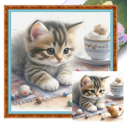 Cat And Mouse - 11CT Stamped Cross Stitch 40*40CM