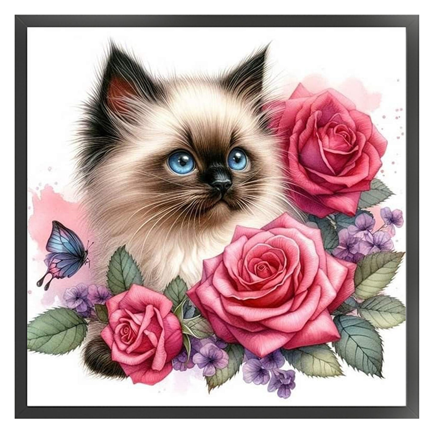 Rose Siamese Cat - 11CT Stamped Cross Stitch 40*40CM