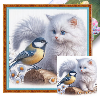 Cat And Robin - 11CT Stamped Cross Stitch 40*40CM