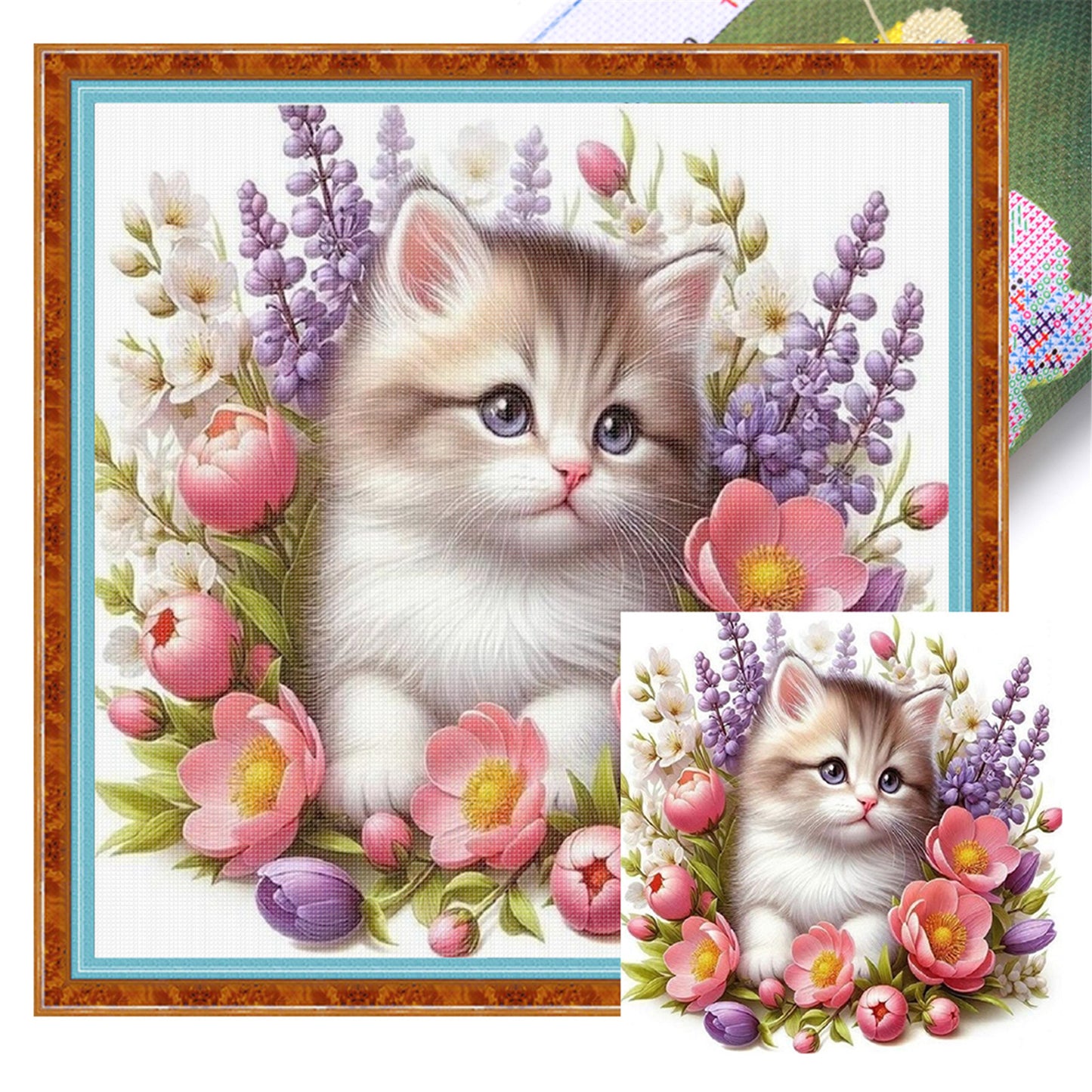 Flower Cat - 11CT Stamped Cross Stitch 40*40CM