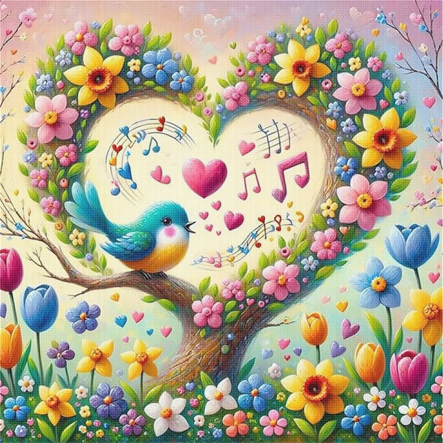 Heart-Shaped Flowers - 11CT Stamped Cross Stitch 40*40CM