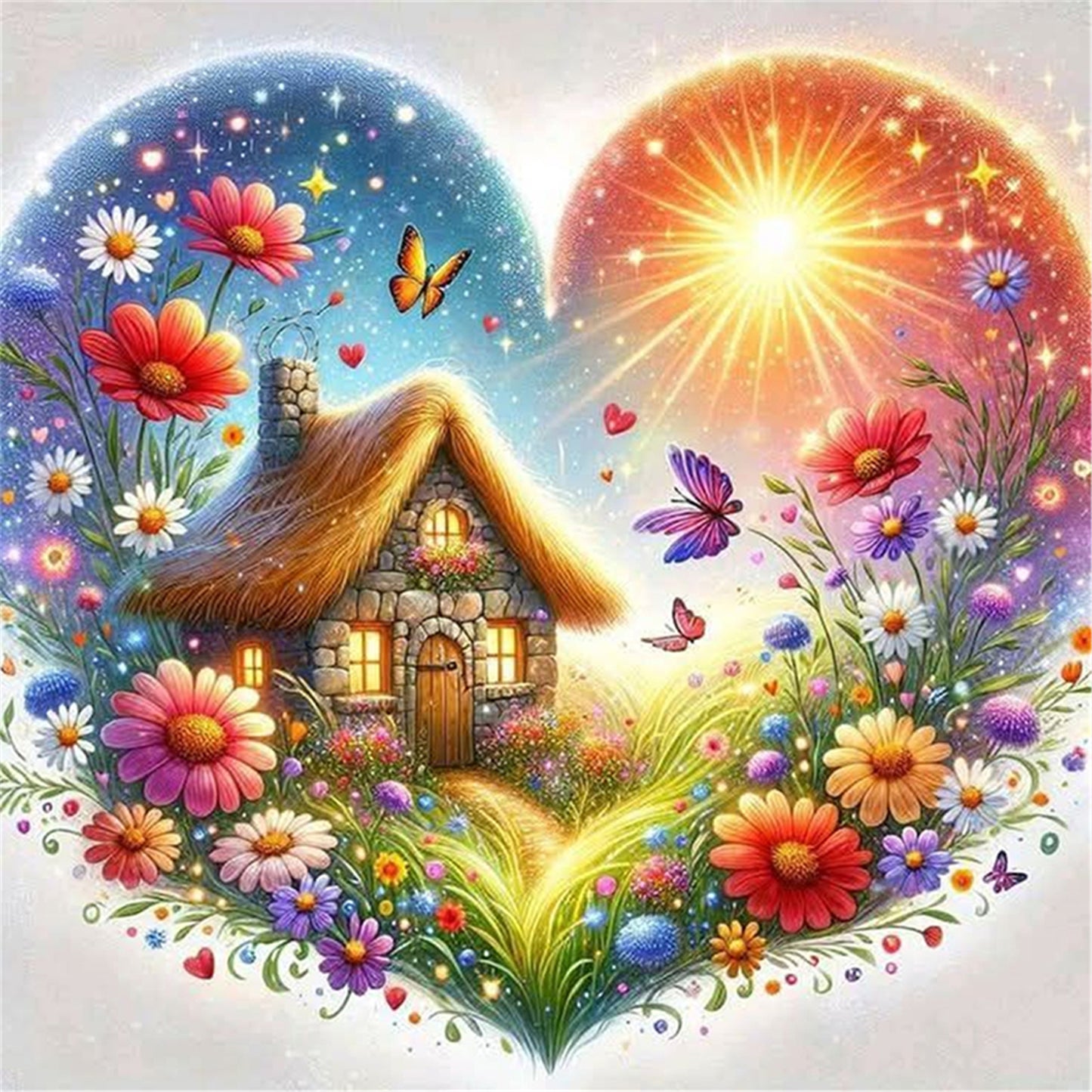 Heart-Shaped Flowers - 11CT Stamped Cross Stitch 40*40CM