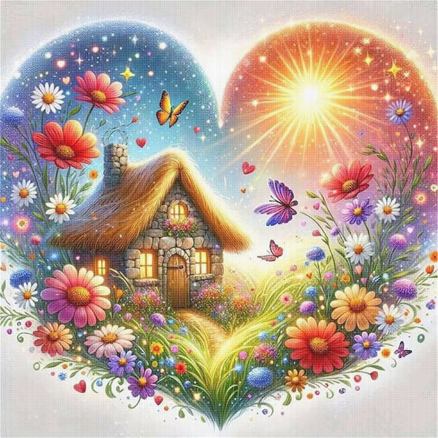 Heart-Shaped Flowers - 11CT Stamped Cross Stitch 40*40CM