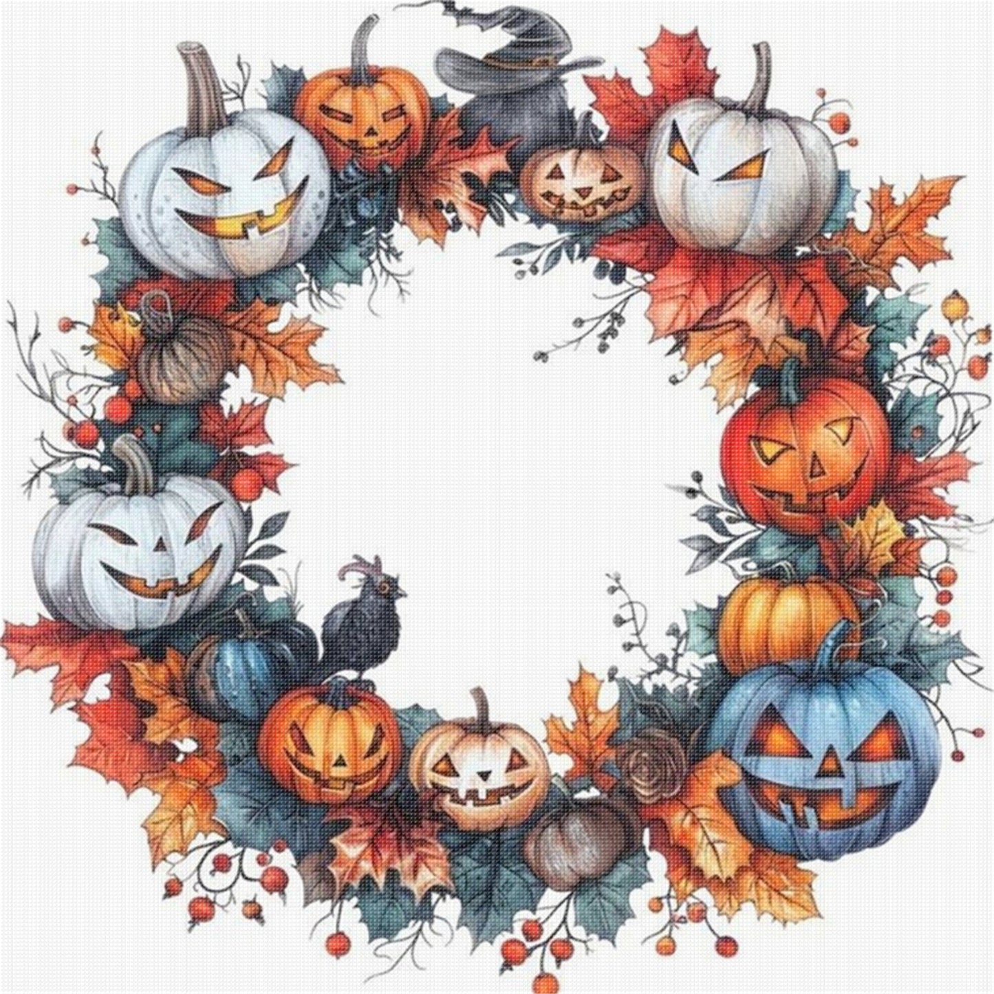Pumpkin Wreath - 11CT Stamped Cross Stitch 40*40CM